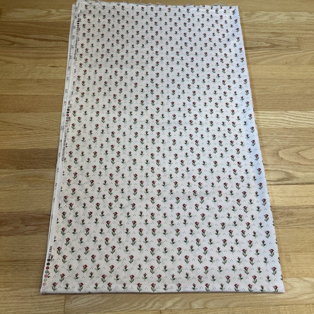 Vintage Marcus Fabrics Rosebud Grid Cotton Fabric 1.9 Yds Washed MBT Vtg 70"
